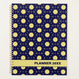 Agenda Elegant Navy and Gold Geometric Tile Pattern