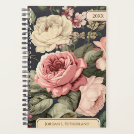 Agenda Elegant Personalized Pink & Ivory Dark Floral