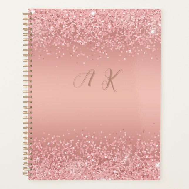 Agenda Elegant Rose Gold Luxe Shimmer Monogram (Frente)