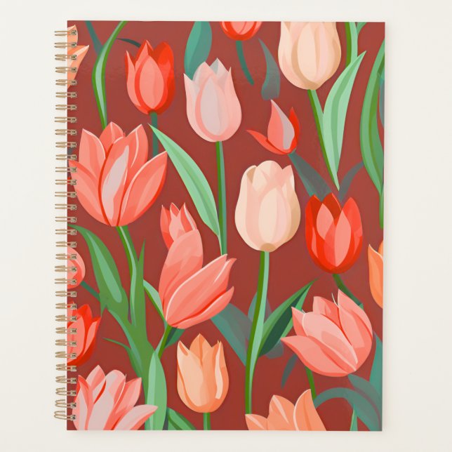 Agenda Elegant Tulip Floral Pattern – Red & Peach Spring  (Frente)