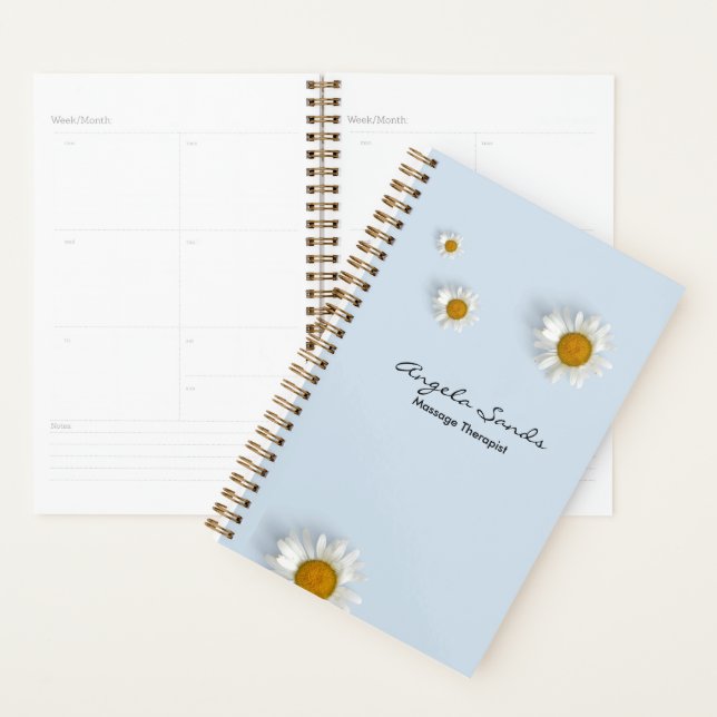 Agenda Elegant white daisies blue (Exibição)