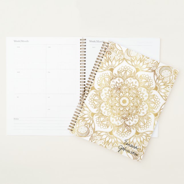 Agenda Elegant White Gold Mandala Floral  (Exibição)