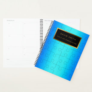 Agenda Elegante 2u1 Cartão de visita de metal azul real e