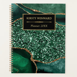 Agenda Elegante Ágata Verde e Dourado com Brilho do Ocean