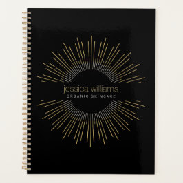 Agenda Elegante Bela Dourada Sunburst Black Nomeação