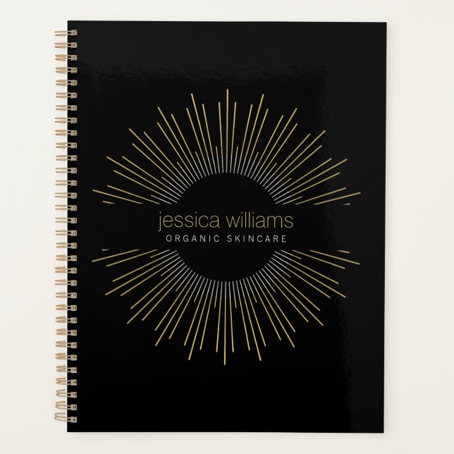 Agenda Elegante Bela Dourada Sunburst Black Nomeação (Frente)