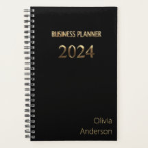 Elegante Black and Dourado Business Planner 2024