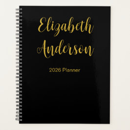 Agenda Elegante Black and Dourado Cursive Script Name 202