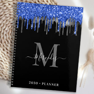 Agenda Elegante Black Blue Silver Glitter Drives Monogram