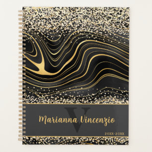 Agenda Elegante Black e Dourada Glitter Marble Art
