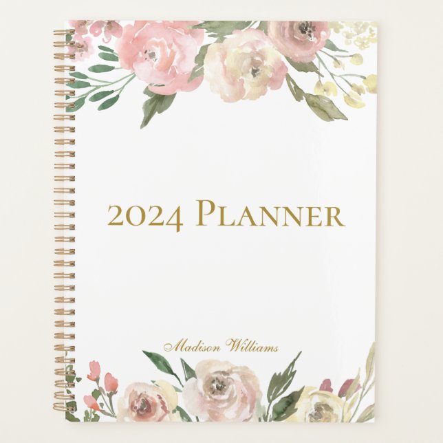 Agenda Elegante Blush Pink Floral Personalizado 2023 (Frente)