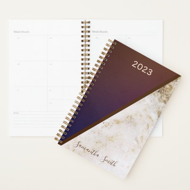 Agenda Elegante Borgonha Magenta Dourada Fox Marbled 2023 (Exibição)