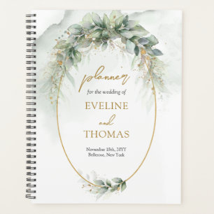 Agenda Elegante botânico verde-eucalipto-ouro geométrico