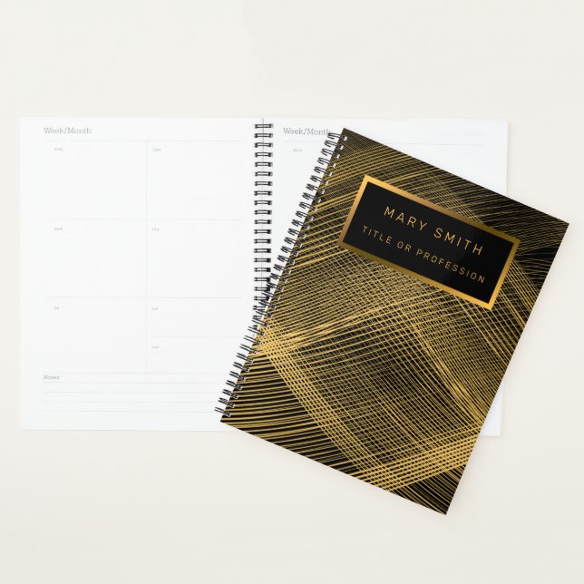 Agenda Elegante, Cartão de visita preto Dourado de 2 in1 (Exibição)
