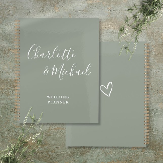 Agenda Elegante Casamento Verde Sage em Script de Assinat (Elegant Signature Script Sage Green Wedding Planner)