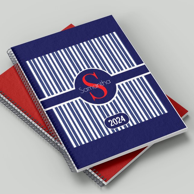 Agenda Elegante Clássico Monograma Inicial Listrado de Az (Criador carregado)