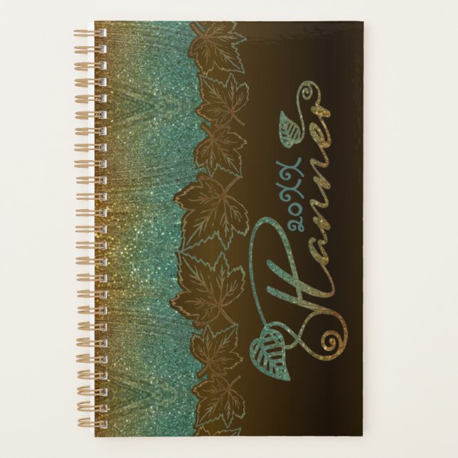 Agenda elegante con purpurina colo miel y turquesa (Frente)