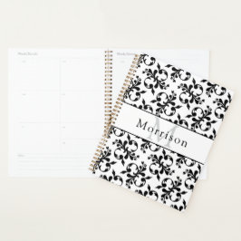Agenda Elegante Cor damasco de francês preto e branco