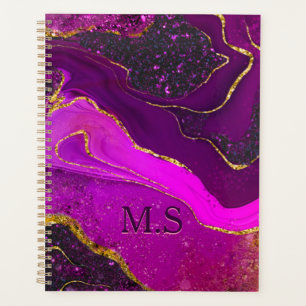 Agenda Elegante cor-de-rosa mármore roxo, esfola dourada