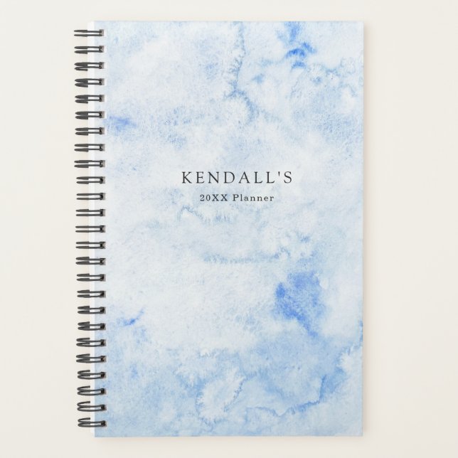 Agenda Elegante de Aquarela Azul (Frente)
