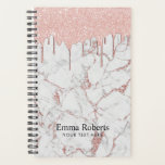 Agenda Elegante de Mármore Branco e Rosa Dourado de Disca<br><div class="desc">Planners Elegantes de Mármores Brancos e Dourados com Rosa de Dissipação Moderna.</div>