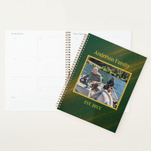 Agenda Elegante Design Celestial Verde e Dourado Adiciona