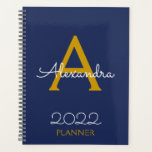 Agenda Elegante do Monograma Azul do Marinho Dourado de 2<br><div class="desc">Nome do Monograma Azul e Planejador de Notebook Espiral Inicial do Marinho 2022. Isto faz o doce e perfeito aniversário de 16 anos,  casamento,  chá de panela,  aniversário,  chá de fraldas ou festa de solteira presente para alguém que ama luxo de luxo e estilos quíticos.</div>