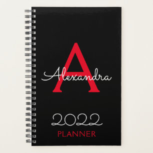 Agenda Elegante do Monograma Vermelho Negro 2022