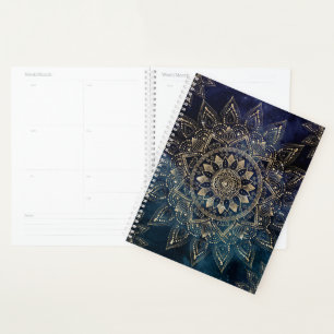 Agenda Elegante Dourado Mandala Blue Galaxy Design