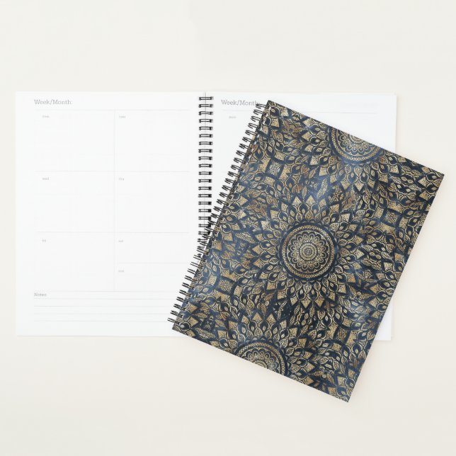 Agenda Elegante Dourado Mandala Floral (Exibição)