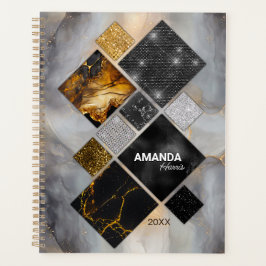 Agenda Elegante dourado negro, geométrico