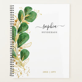 Agenda Elegante Emerald Green Dourado Eucalyptus