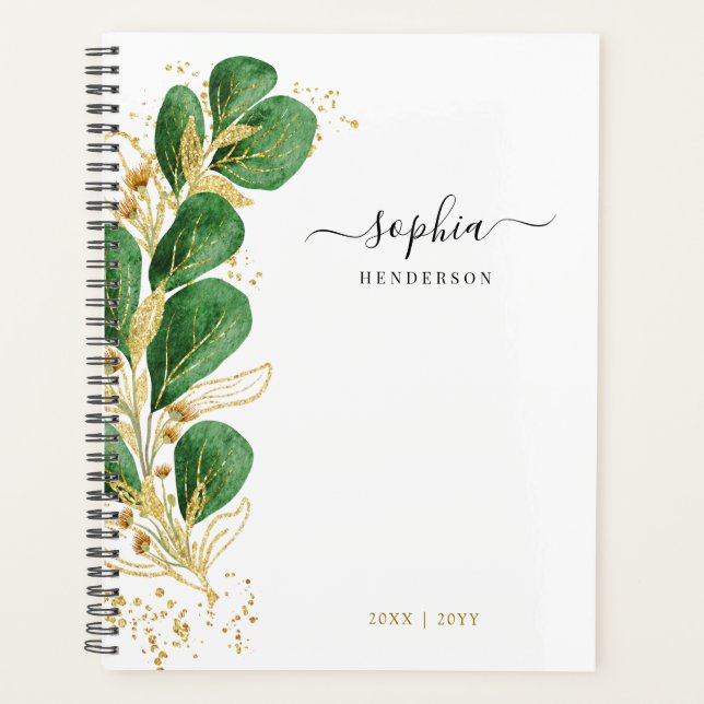 Agenda Elegante Emerald Green Dourado Eucalyptus (Frente)