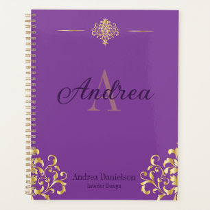 Agenda Elegante Escritório em Damasco Monogramado Dourado