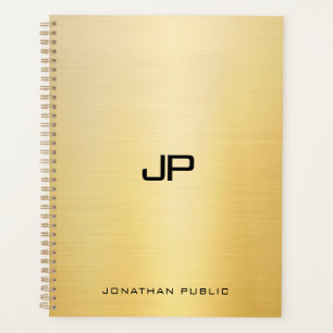 Agenda Elegante Faux Dourado Moderno Nome do Monograma Mo