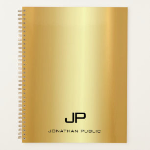 Agenda Elegante Faux Dourado Moderno Nome do Monograma Mo
