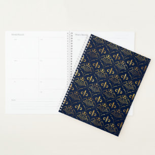 Agenda Elegante Fleur-de-lis - Dourado e azul profundo