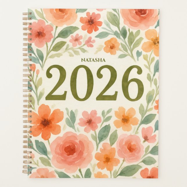 Agenda Elegante Floral 2026 Personalizado (Frente)