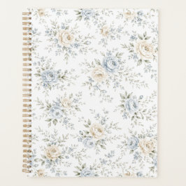Agenda Elegante Floral Azul e Marfim