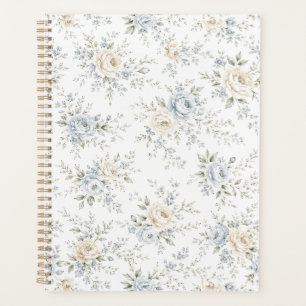 Agenda Elegante Floral Azul e Marfim