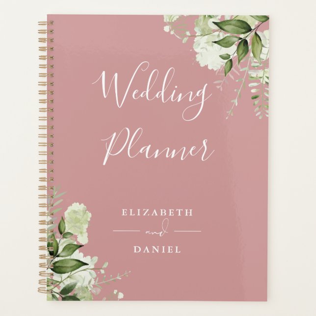 Agenda Elegante Floral Greenery Dusty Rosa Wedding (Frente)