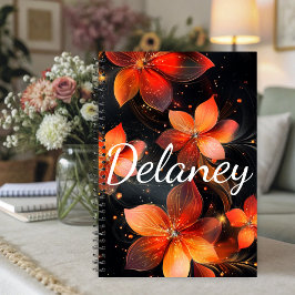 Agenda Elegante Fogo Laranja Floral Luminoso