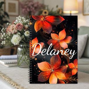 Agenda Elegante Fogo Laranja Floral Luminoso