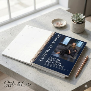 Agenda Elegante Imagem de Texto Amarelo Azul-Marinho Cria