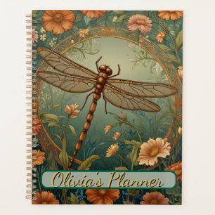 Agenda Elegante Libélula Verde de Primavera Art Nouveau