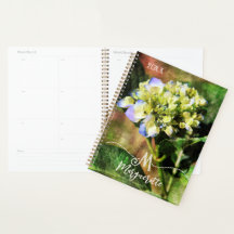 Elegante "M" Monograma Floral Hydrangea Planner