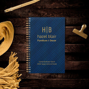 Agenda Elegante Marinho Azul Dourado Monograma Funcionári