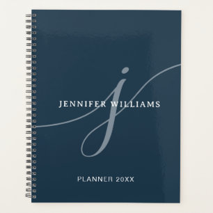 Agenda Elegante Monograma Azul de Marinho Dusty Elegante