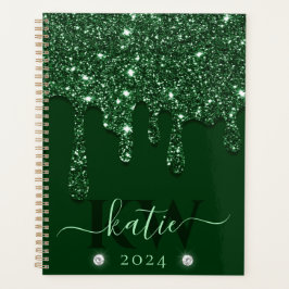 Agenda Elegante Monograma com Brilho Esverdeado Escuro