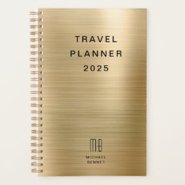 Agenda Elegante Monograma Faux Dourada Viagem